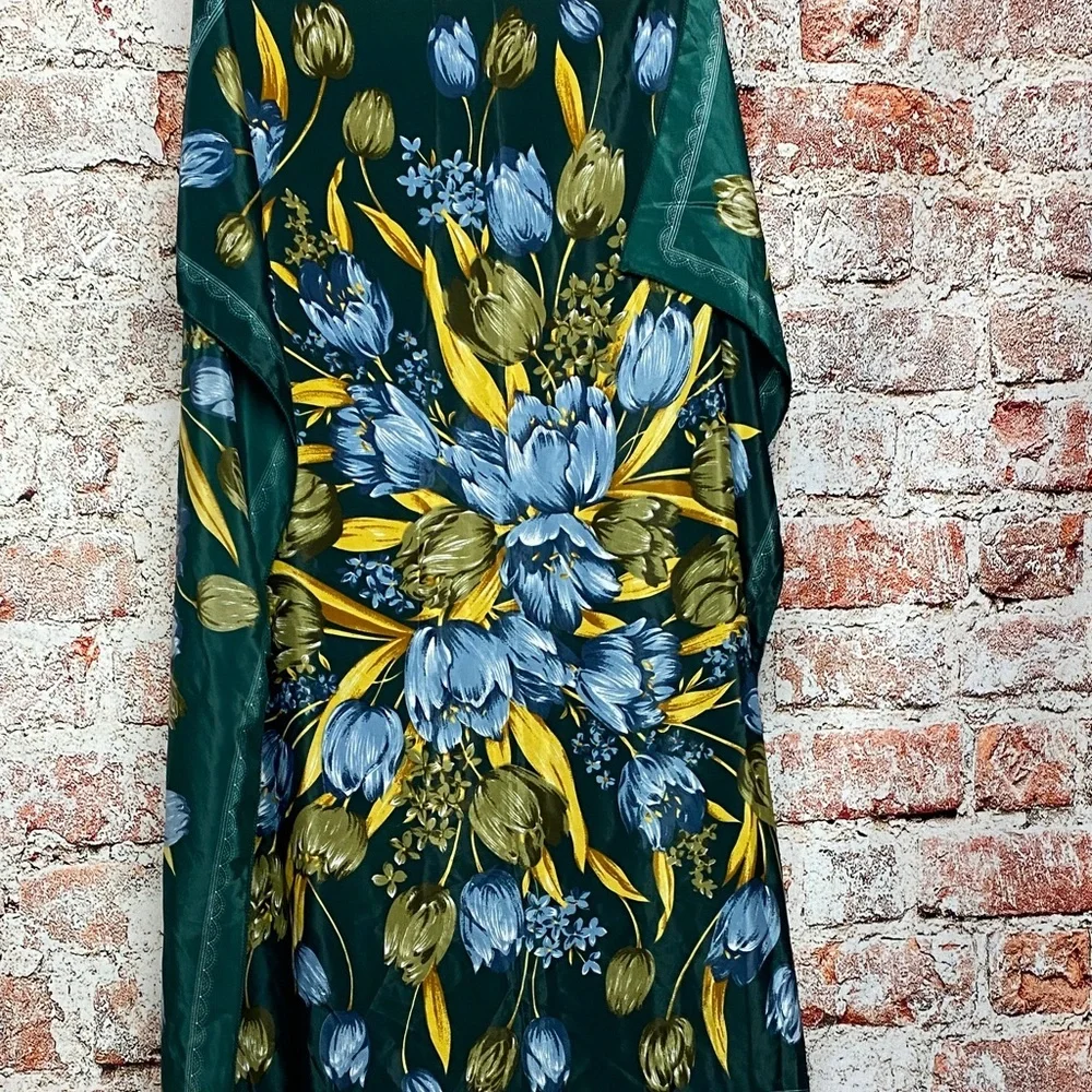 Scarf Regal Elegant Floral Green Polyester OS - Picture 3 of 4